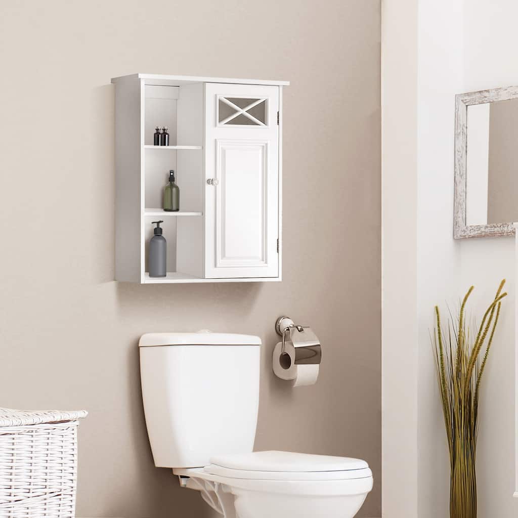 Teamson Home Dawson Removable Wooden Wall Cabinet with Cross Molding, White