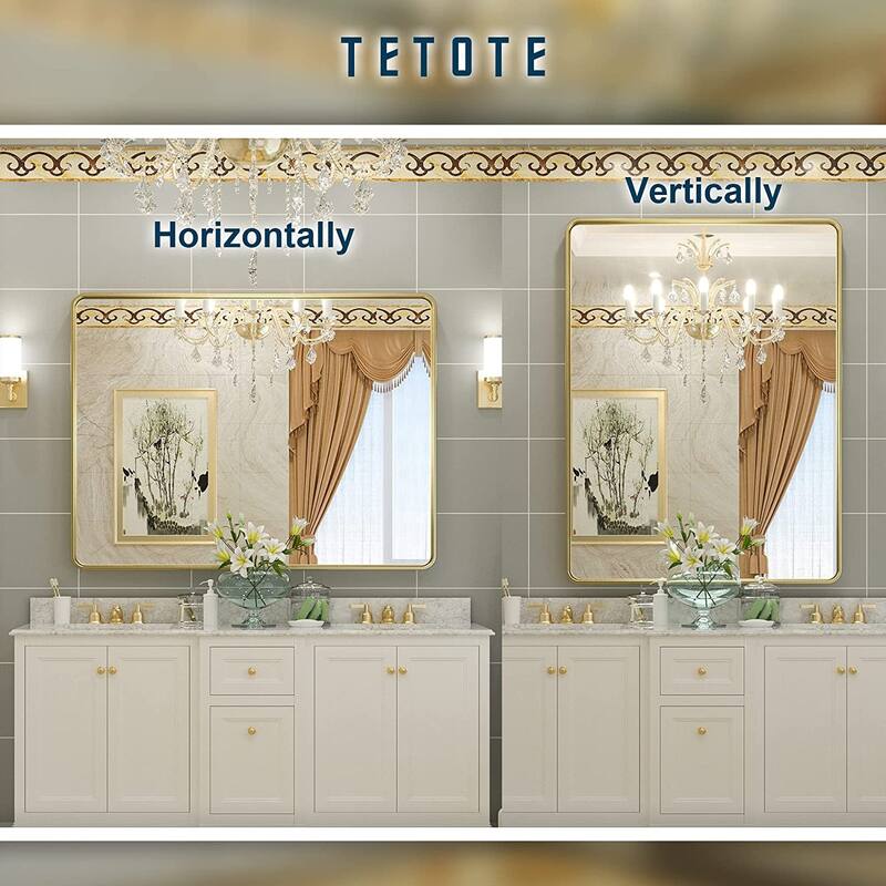 TETOTE Modern Metal Frame Wall Mounted Hanging Bathroom Vanity Mirror