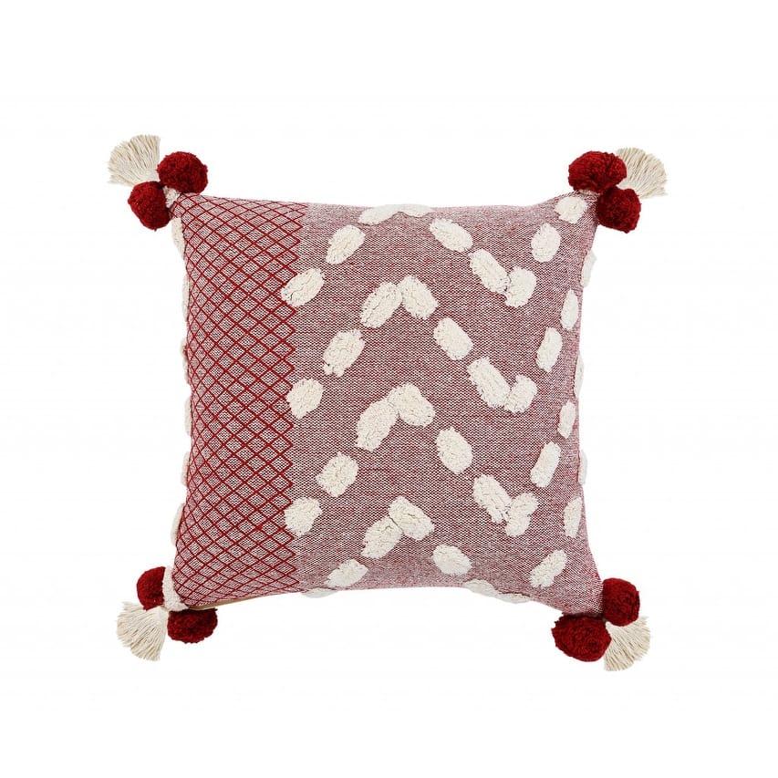 HomeRoots 20" X 20" Red And Cream 100% Cotton Geometric Zippered Pillow