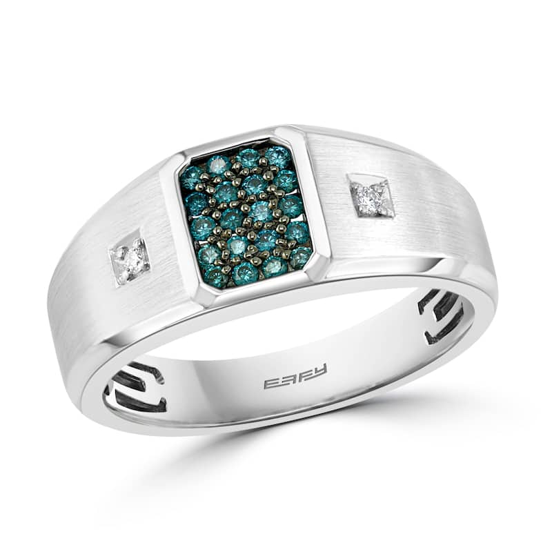 Effy Men's 14K White Gold Diamond,Blue Diamond Ring