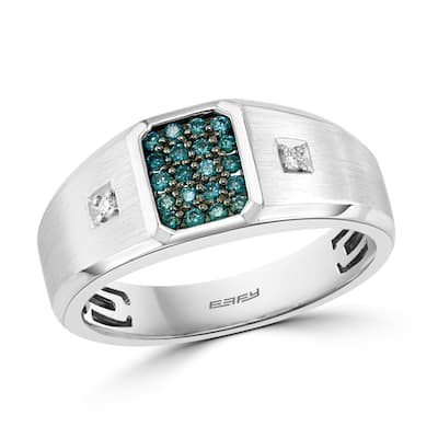 Effy Men's 14K White Gold Diamond,Blue Diamond Ring