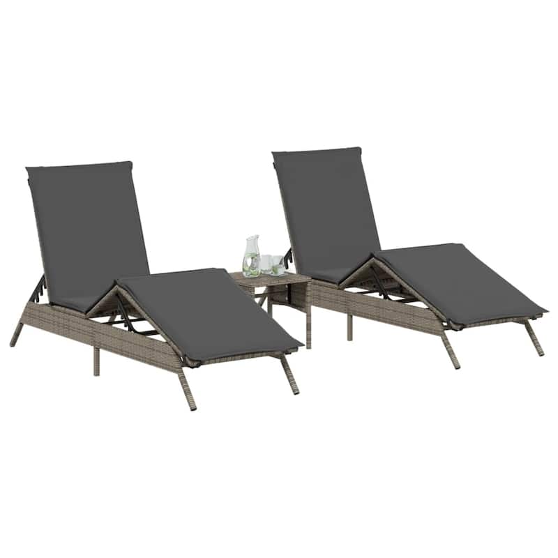 vidaXL Sun Lounger Set of 2 Grey PE Rattan 2-seater - 23.2 x 78.7 x 33.5