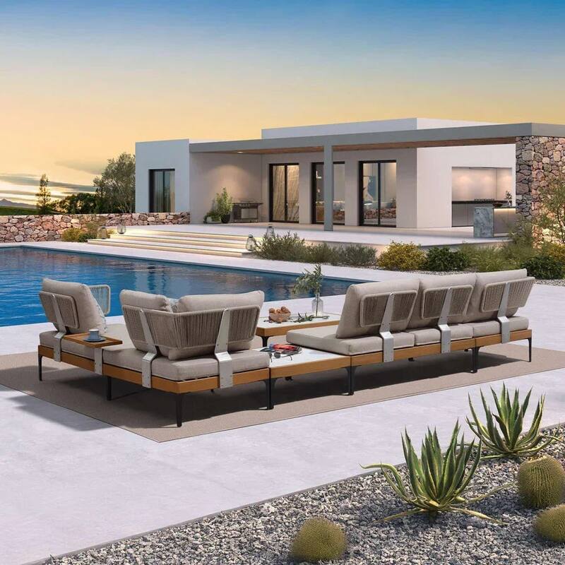 PURPLE LEAF Melben Light Grey Modular Outdoor Sectional with Cushions Flexible Layout Patio Conversation Set Couch