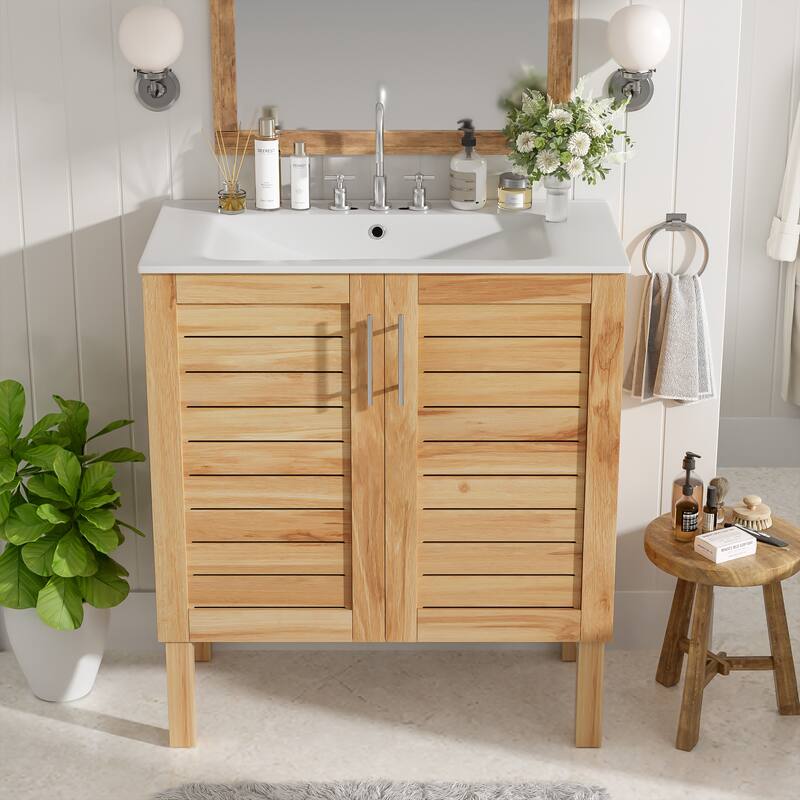 30 Inch Freestanding Bathroom Vanity with Ceramic Sink,2 Soft-Close Doors