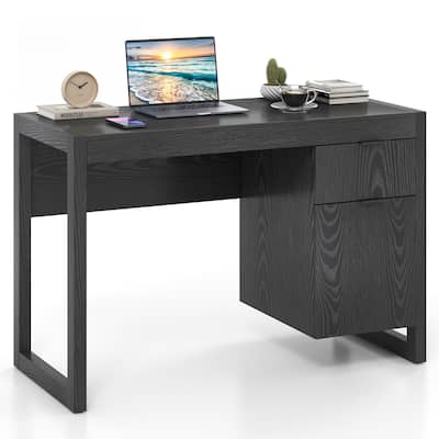Gymax Computer Desk w/ Storage Cabinet Pull-out Drawer Stable Thick