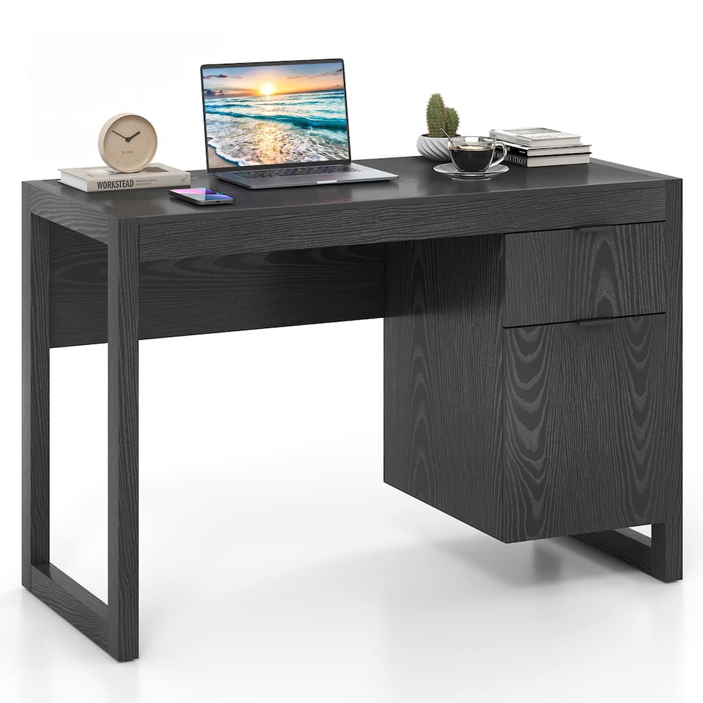 Gymax Computer Desk w/ Storage Cabinet Pull-out Drawer Stable Thick