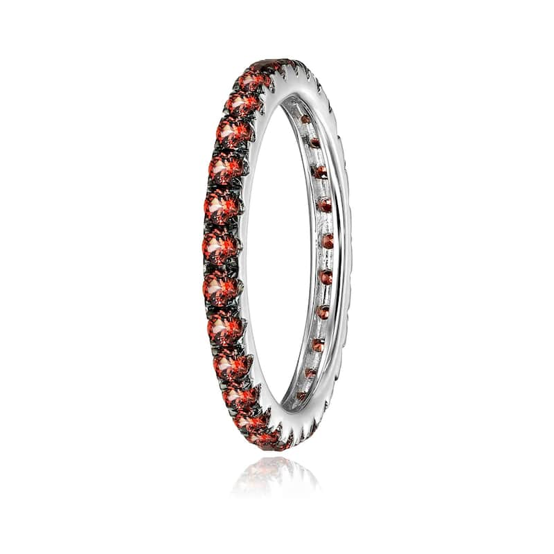 14K White Gold Red Garnet Band Ring