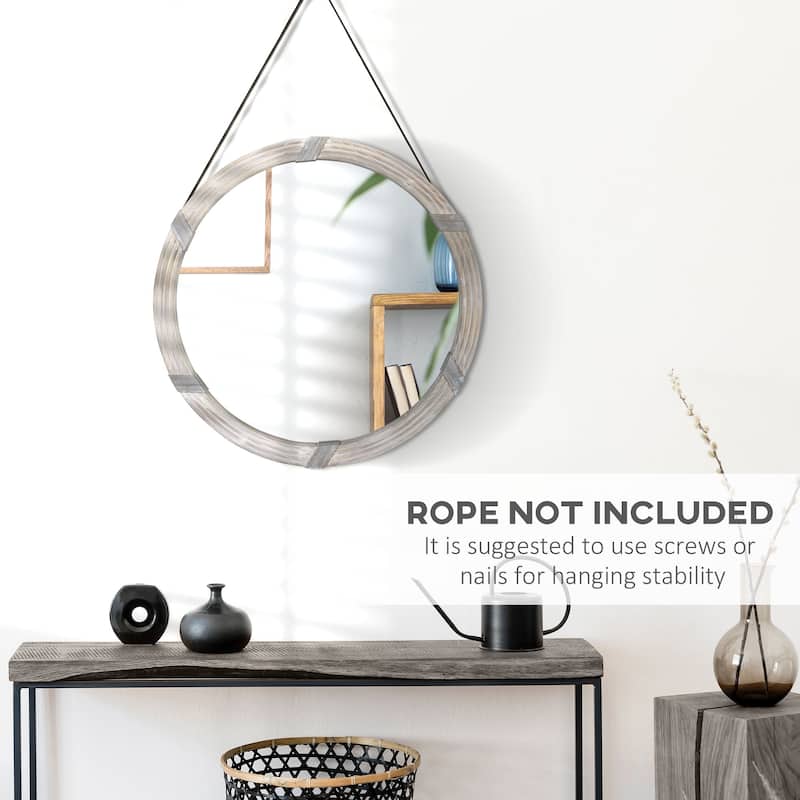 HOMCOM 31" Wood Wall Mirror, Round Mirror for Wall in Living Room, Bedroom - 30.75" x 30.75" x 2"