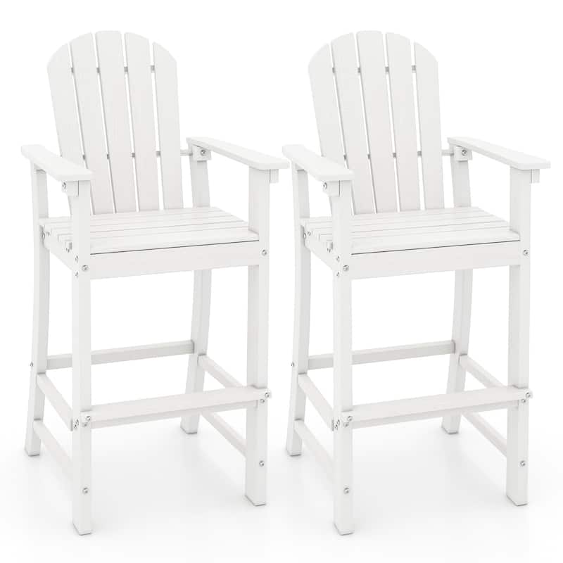 Gymax 2PCS Outdoor HDPE Bar Height Stool Patio Tall Chair Armrest - Bar Height - White - Set of 2
