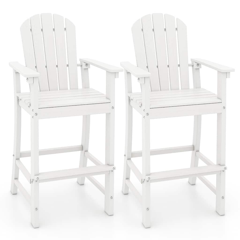 Gymax 2PCS Outdoor HDPE Bar Height Stool Patio Tall Chair Armrest