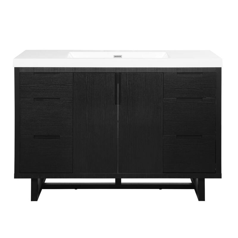 47.2" Modern Bathroom Vanity with Resin Sink, 2 Doors & 6 Drawers, Hidden Soft-Close Slides, Space-Saving Storage Cabinet