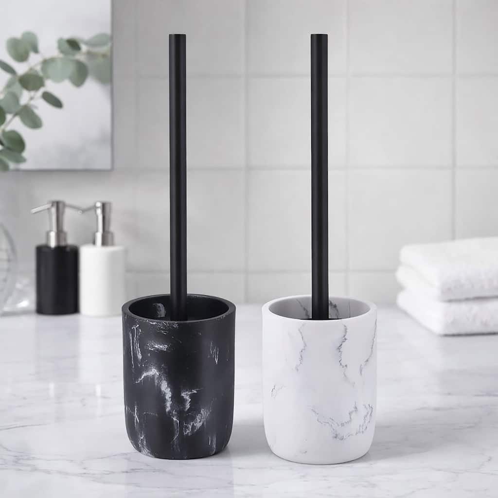 Marble Toilet Brush and Holder Set - 4 L x 4 W x 15.2 H