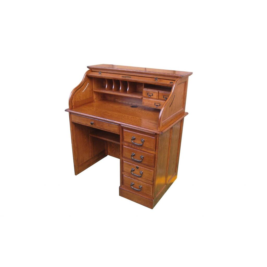 Rustic Burnished Walnut Hardwood Roll Top Desk