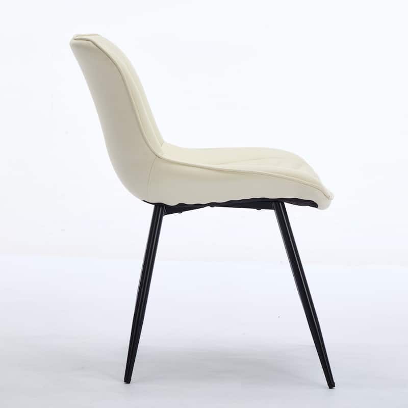 Mid Century Modern Dining Chairs Set of 2 w/ Comfortable Upholstered Faux Leather Side Chairs - Cream