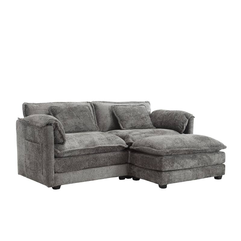 Chenille Double Sofa with Footstool, Removable Arms