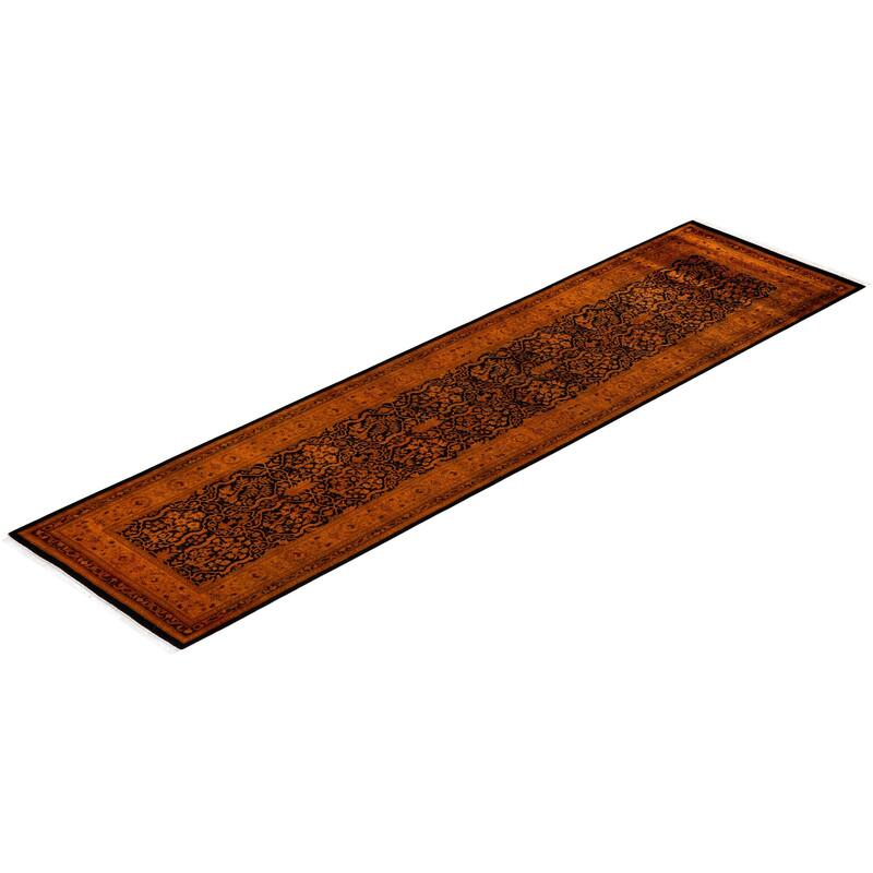 Overton Hand Knotted Wool Vintage Inspired Modern Contemporary Overdyed Orange Runner Rug - 2' 4" x 9' 7"
