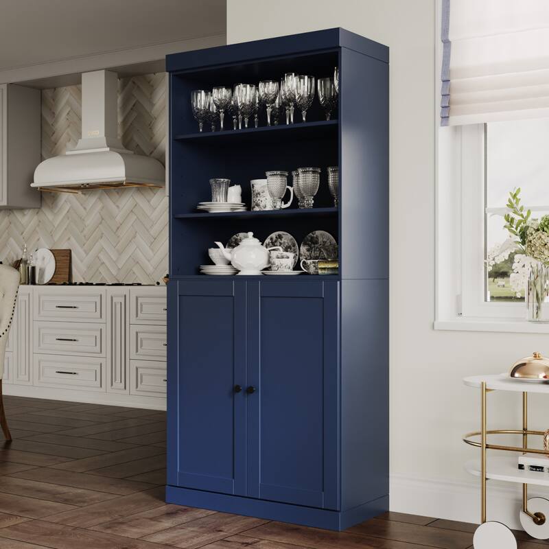 Palace Imports 100% Solid Wood 32" Pantry Cabinet with Shaker Doors and Adjustable Shelves - Navy