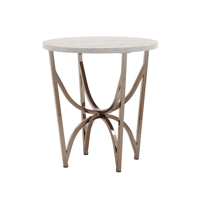 Vittoria Champagne Gold Finish End Table With White Faux Marble Top by iNSPIRE Q Bold