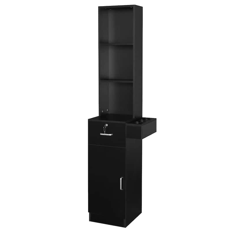 Particleboard Pitted Surface 2 Drawers 1 Lock 1 Door 3 Hair Dryer Salon Storage Cabinet Black - N/A - Black