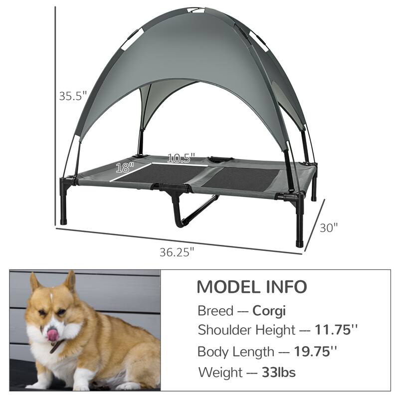 PawHut 36" x 30" Elevated Dog Cot Cooling Pet Bed With UV Protection Canopy Shade