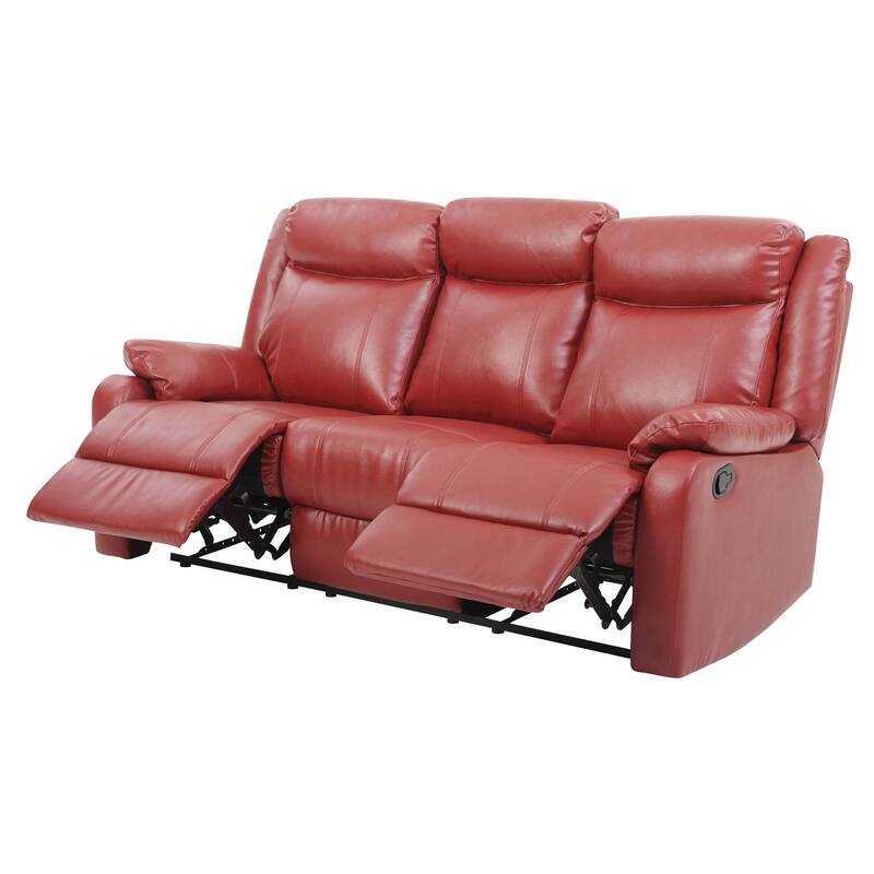 Faux leather 3-Seater Reclining Sofa with Pillow Top Arms - 76" - Red