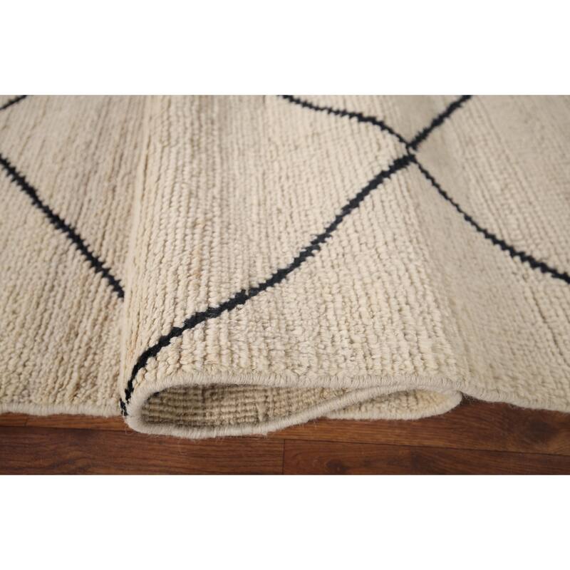 Trellis Moroccan Oriental Area Rug Hand-Knotted Beige Wool Carpet - 5'7"x 8'0"