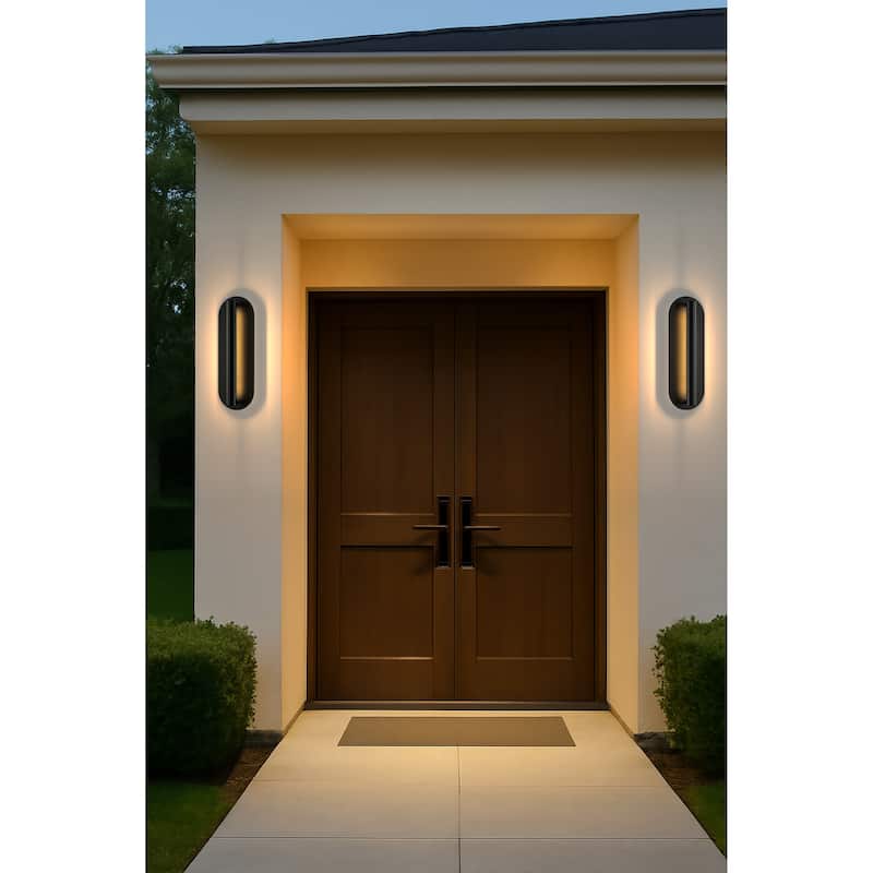 Oval Matte Black 23W Integrated LED Wall Sconce with Acrylic Shade Modern Dusk to Dawn Outdoor Waterproof Exterior Light Fixture