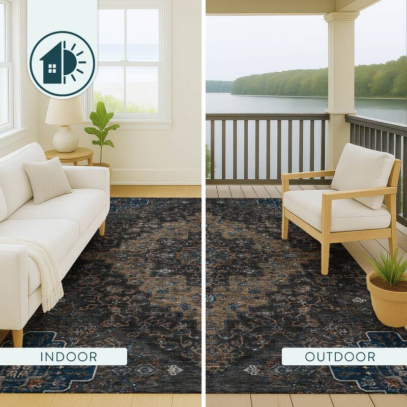 Machine Washable Indoor/ Outdoor Traditional Karachy Chantille Rug