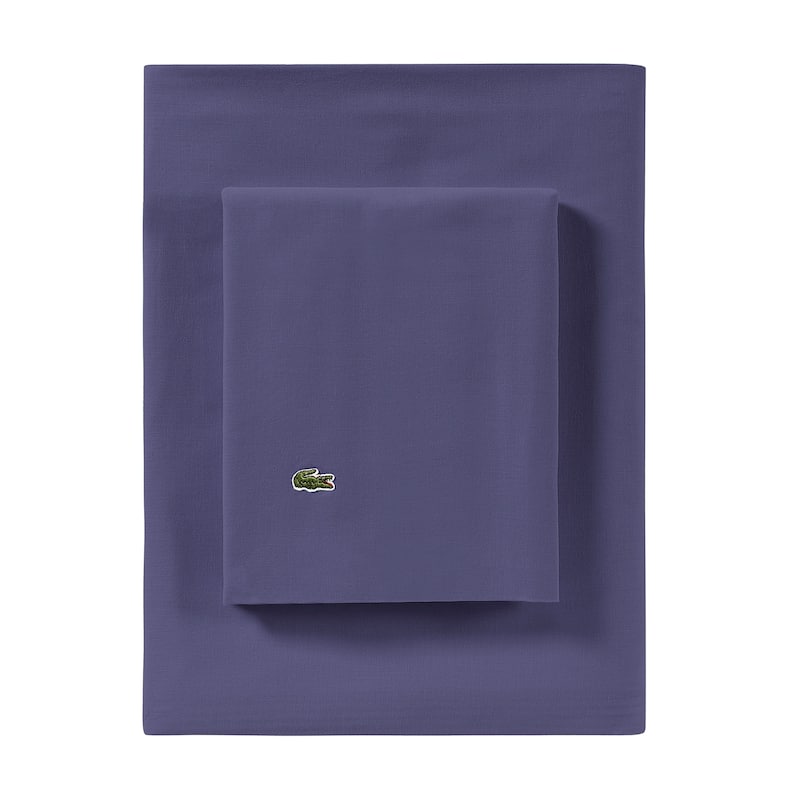 Lacoste Percale Cotton Solid Sheet Set - California King - Vintage Indigo