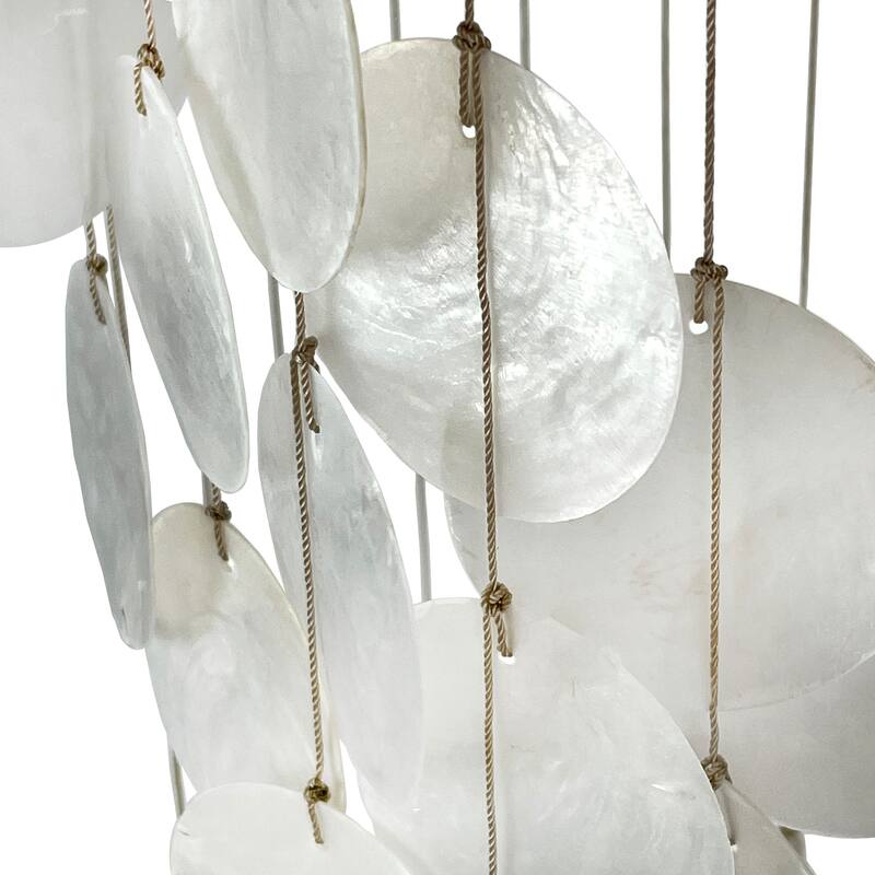 White Capiz Shell Wind Chime, 29", Coastal Patio Garden Decor