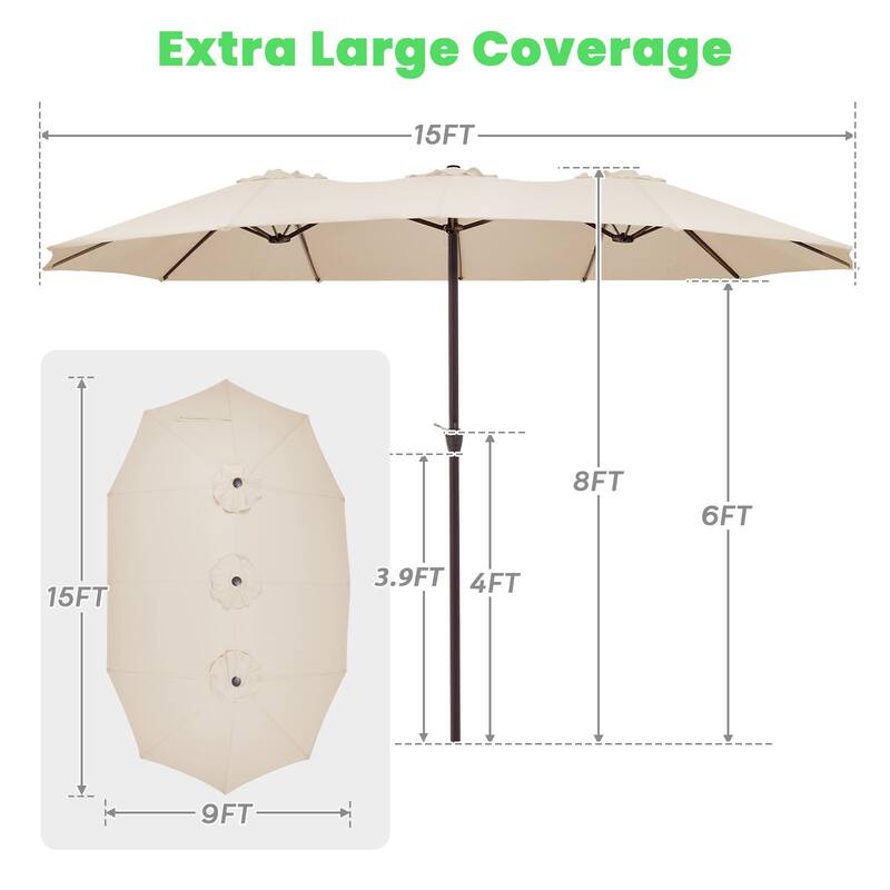 15ft Steel Navy No Tilt Market Patio Umbrella without Base