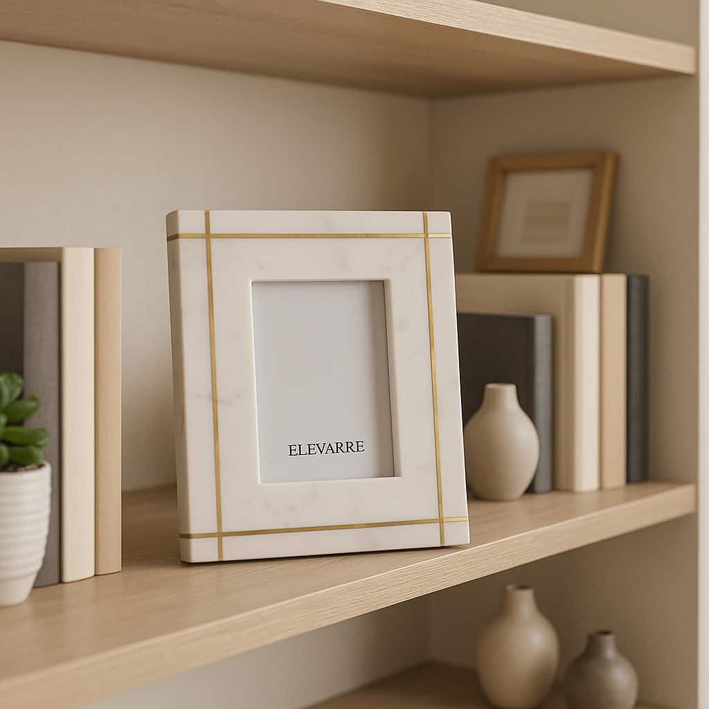 Marble Stone Frame with Inlaid Detail Modern Glam Decorative Accent