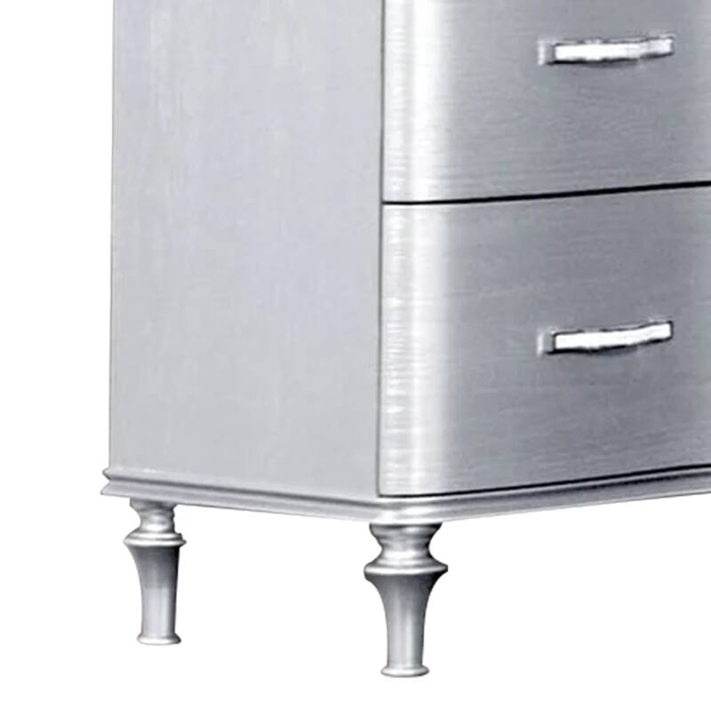 Eleena 6 Drawer Wide Dresser, Silver Solid Wood Frame, Acrylic Handles