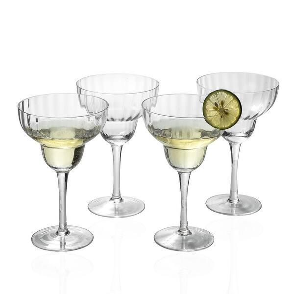 Ribbed Glass Cup, 11 oz Ribbed Drinking Glasses Glassware
