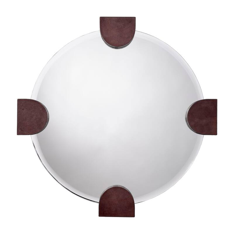 Jamie Young Quadrant Leather Round Wall Mirror