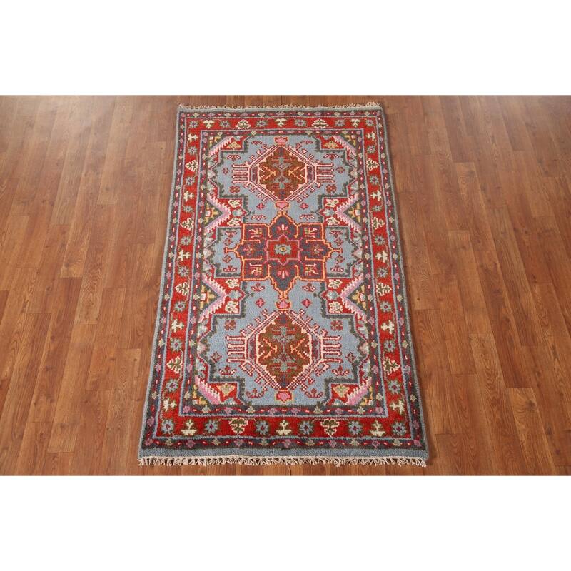 Geometric Heriz-Serapi Accent Rug Hand-Knotted Wool Carpet - 2'11"x 5'1"
