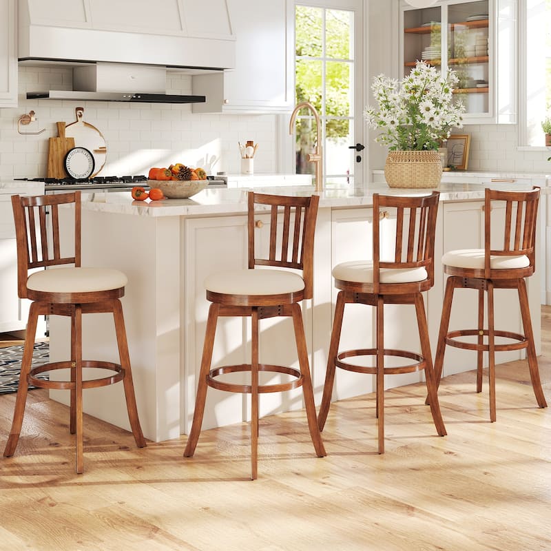 Gymax 30.5'' Swivel Barstools Set of 4 w/Backrest & Upholstered Seat