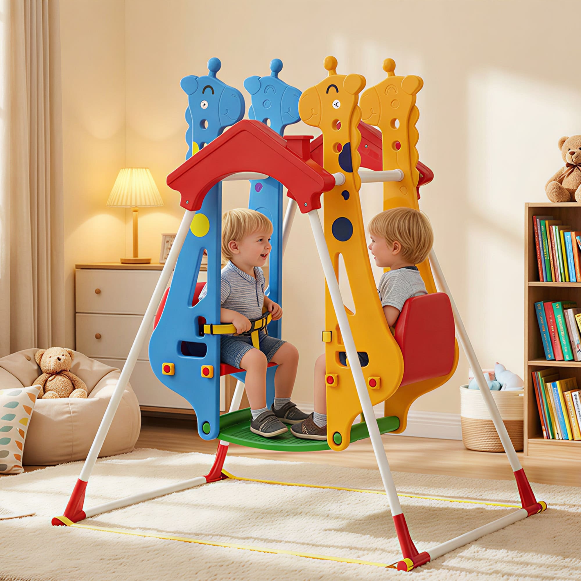 Qaba Kids Indoor Swing with Double Seats, Safety Belts, Metal