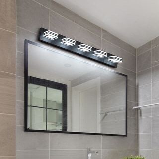 LED Modern 5-Light Matte Black Bathroom Vanity Light - Acrylic Over-Mirror Lighting