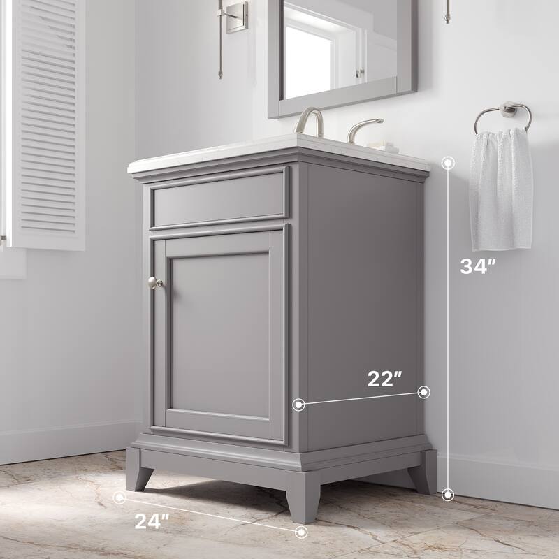 Elite Stamford 24 in. Single Sink Bath Vanity with Carrara Quartz Top and Undermount Porcelain Sink