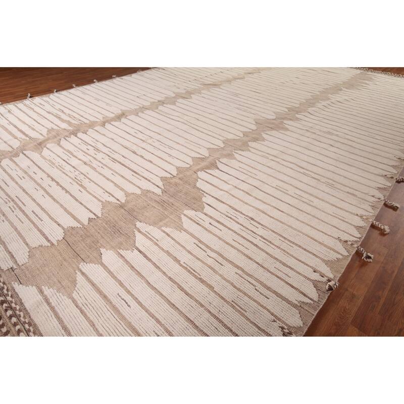 All-Over Striped Moroccan Large Area Rug Hand-Knotted Wool Carpet - 12'8"x 20'3"