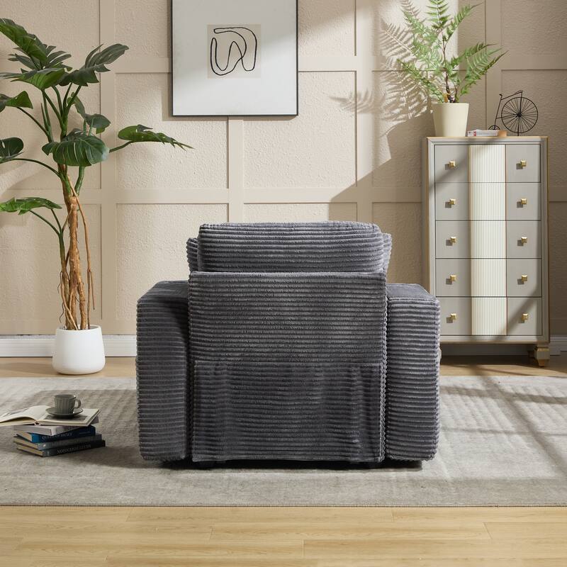 Corduroy Upholstered Chaise Lounge Sofa,Magazine bag,Detachable Cushions Deep Seat,3 colour