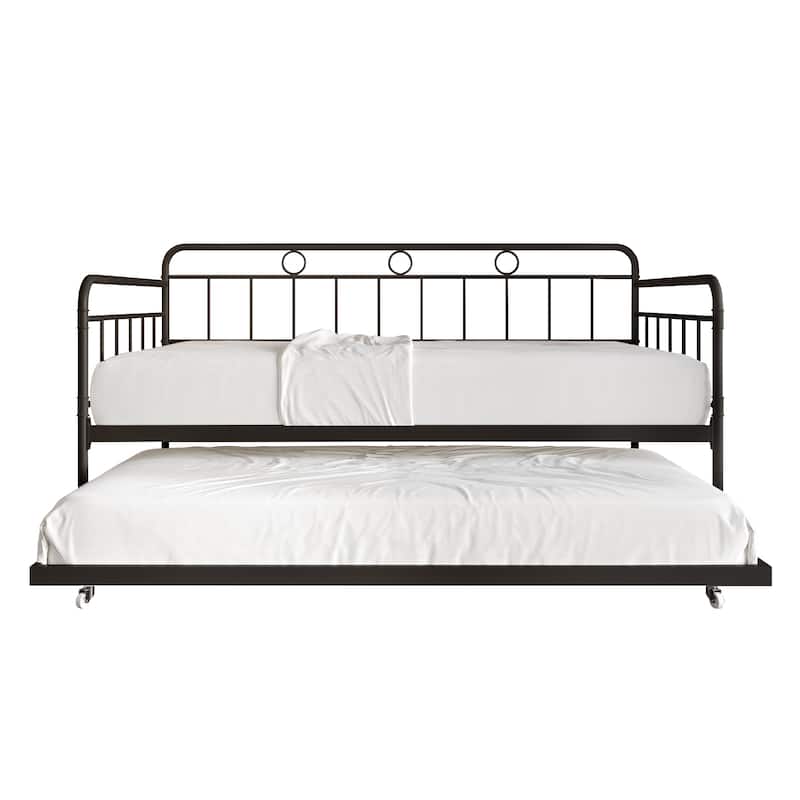 CraftPorch Minimalist Curved Edge Metal Twin Daybed with Trundle - Brown