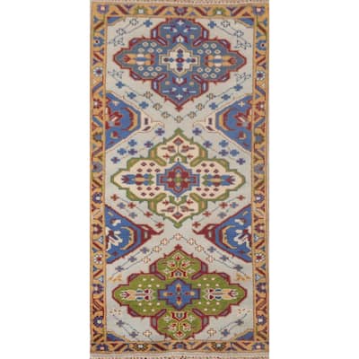 Geometric Kazak Accent Rug Handmade Oriental Blue Wool Carpet - 2'7"x 5'10"