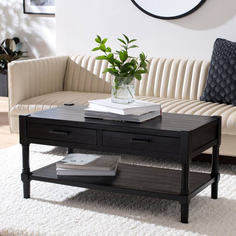 SAFAVIEH Filbert 2-Drawer Bottom Shelf Coffee Table - 37.8" W x 19" L x 19" H - Black