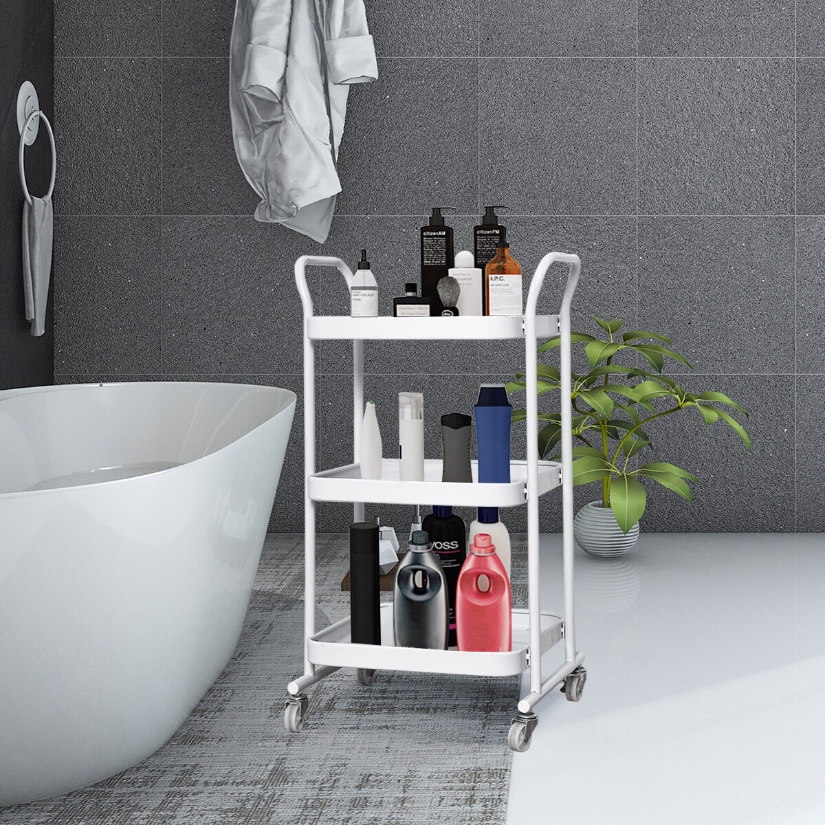 Shop Costway 3 Tier Rolling Kitchen Trolley Cart Steel Island Storage On Sale Overstock 16899190