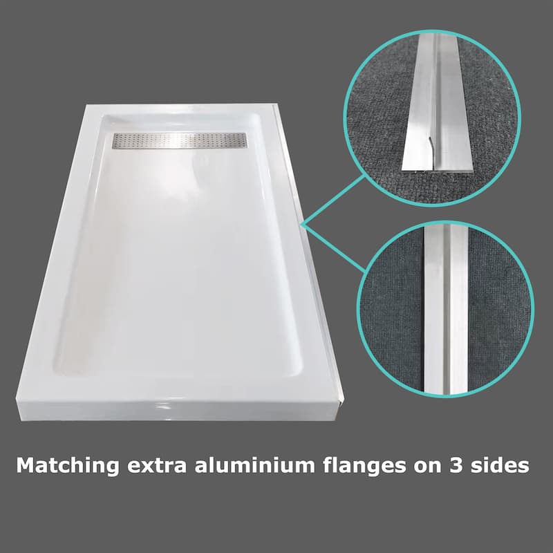i-Homare 36" X 60" Rectangular Shower Base with Side Trench Drain and 3 Aluminium Flanges,Including Drain Cover