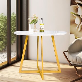 Grondin Mid-Century Modern Style Round Dining Table with Faux Marble ...