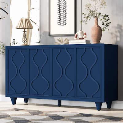 Large Storage Cabinet Buffet Sideboard with Embossed Curved Doors