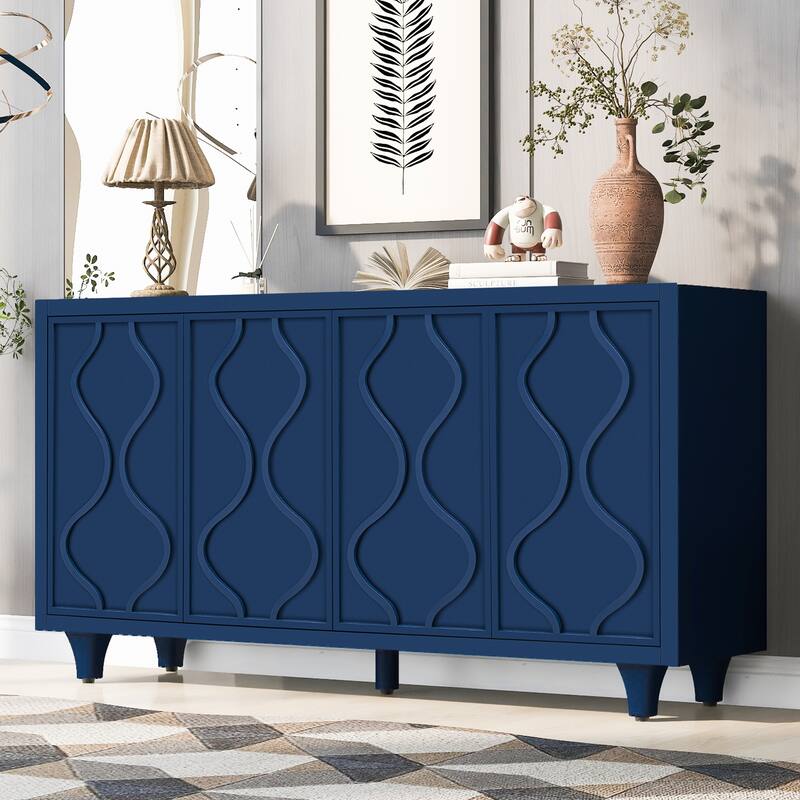 Storage Cabinet Sideboard Wooden Cabinet with Embossed Curved Doors,Suitable for Living Rooms, Entrance and Study Rooms